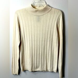 August Silk Ivory Cream Sweater Silk Cashmere Ribbed Long Sleeve Mockneck Size S